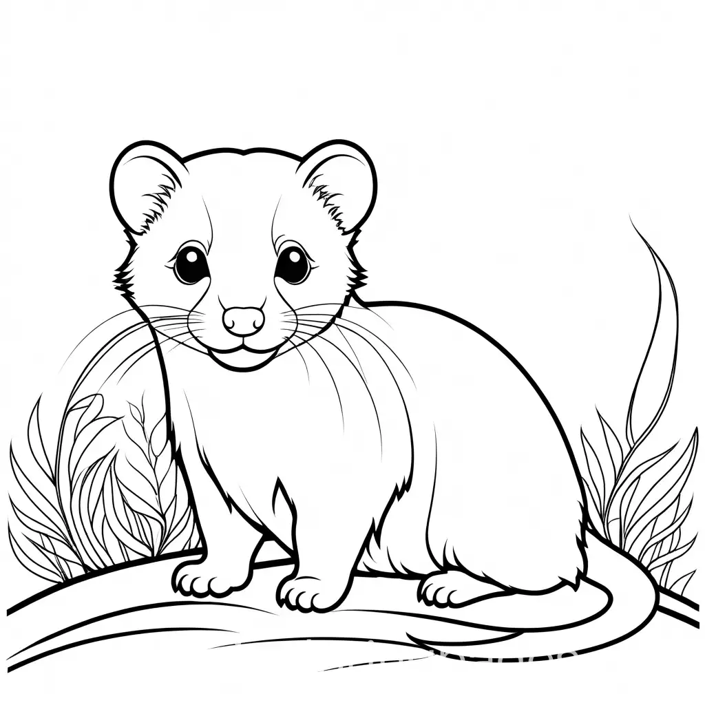 Cute-Ferret-Coloring-Page-with-Simple-Line-Art-on-White-Background