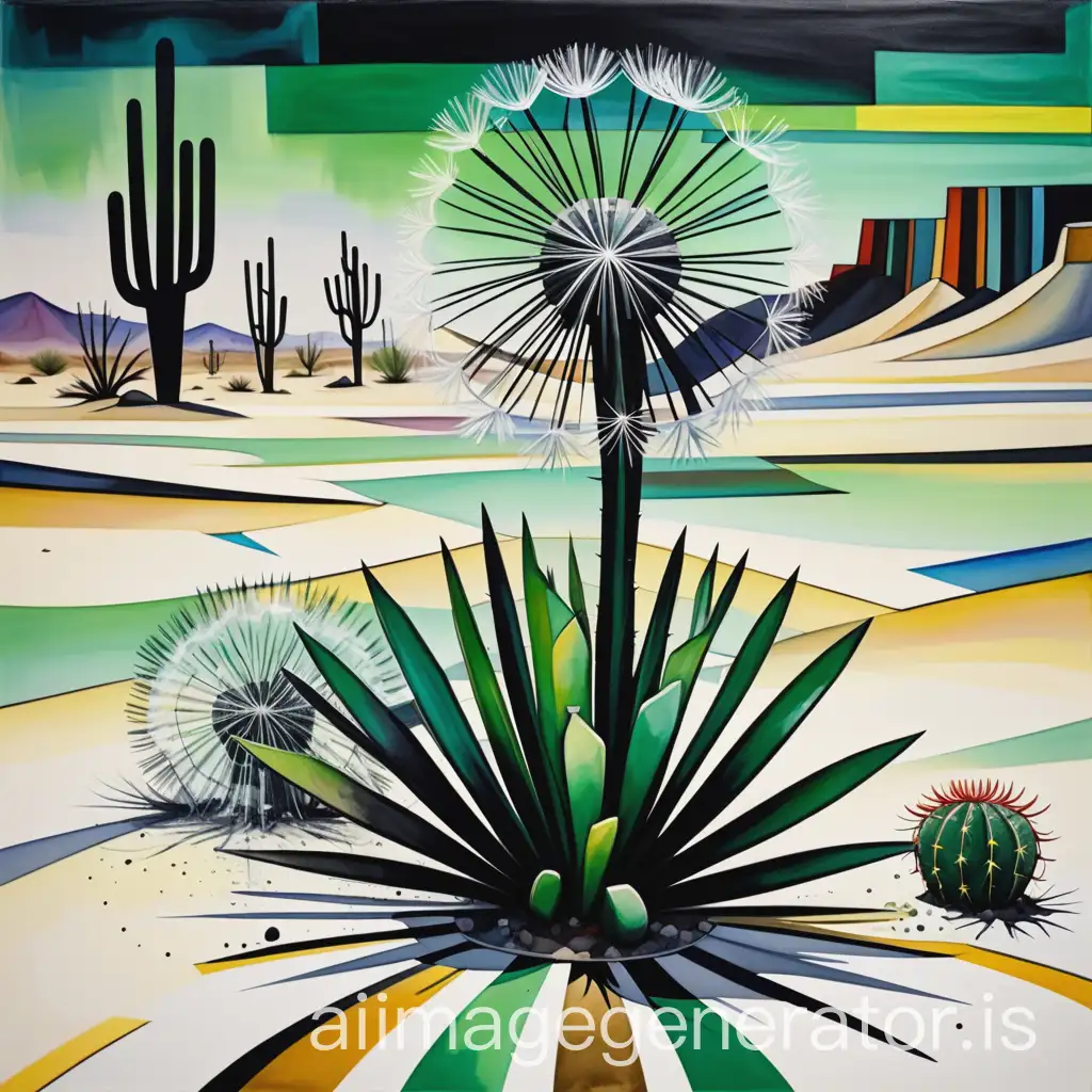 Dandelion-Tree-in-the-Desert-with-Cubist-and-Minimalist-Stripes-Background