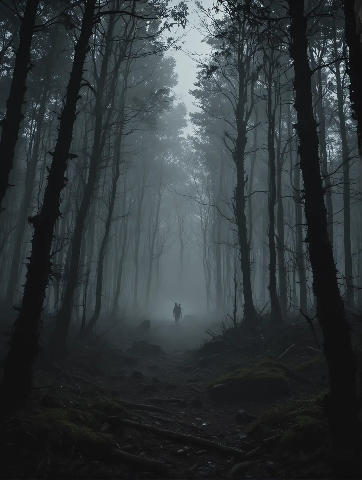 Eerie-Paranormal-Silhouette-in-Dark-Forest-at-Night