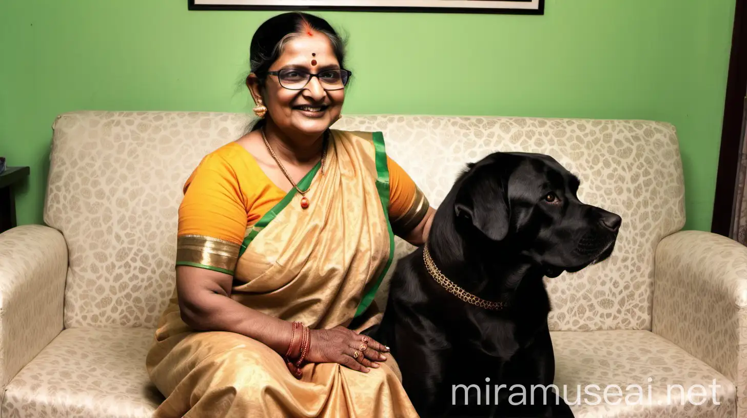 Smiling Indian Mature Housewife with Vintage Looks and Big Black Dog