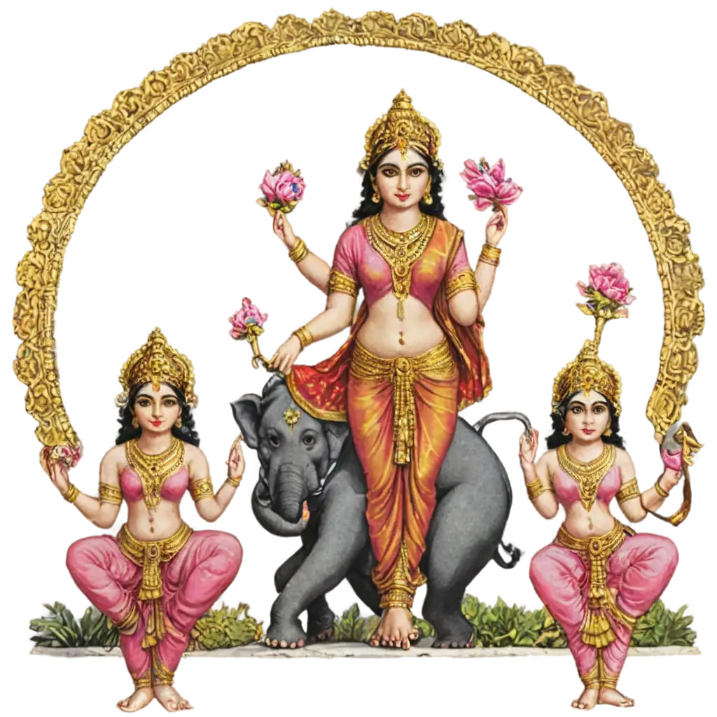 Vibrant-PNG-Image-of-Indian-God-Lakshmi-with-Elephant-Guardians-for-Cultural-Art-and-Design