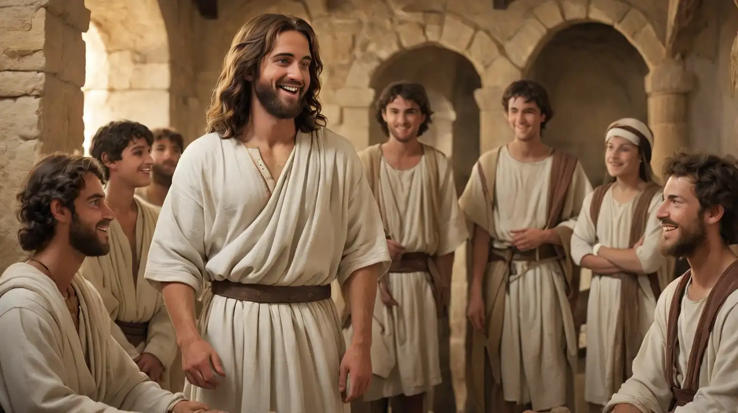 Jesus Engaging in Conversation with Young Men in an Ancient Hebrew Home