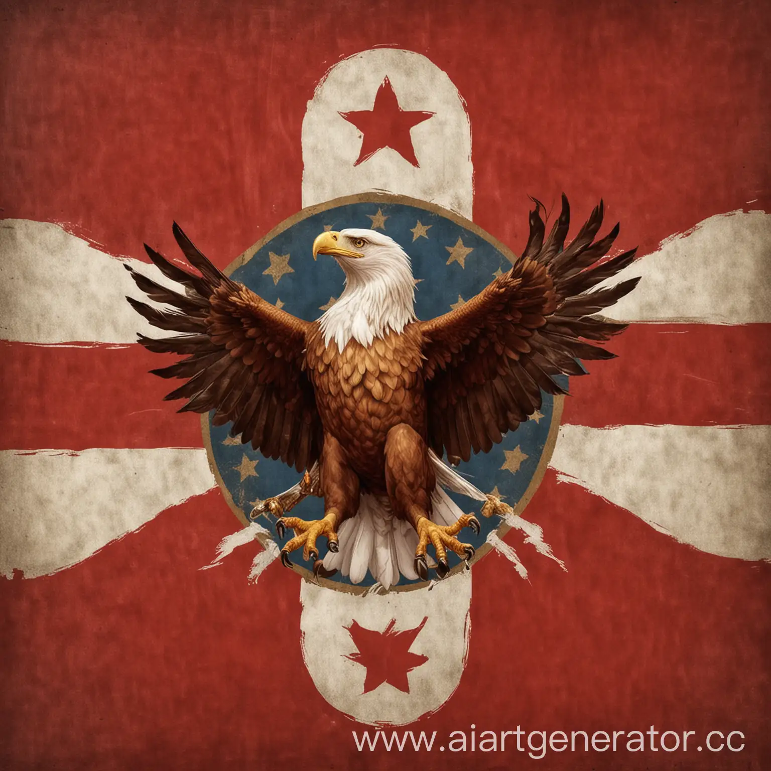 Flag-with-Red-White-and-Golden-Eagle-Featuring-Stars-and-Letter-V