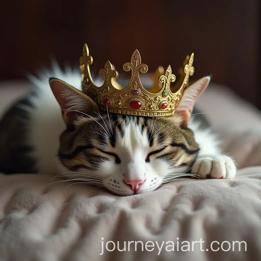 Regal-Cat-Sleeping-on-a-Pillow-with-a-Crown