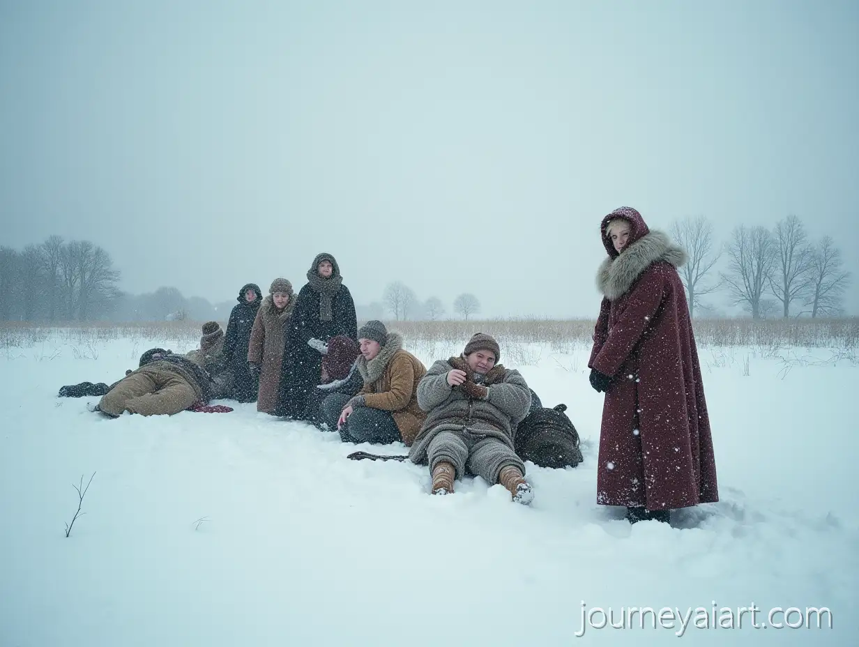 Ancient-Figures-Lying-Lifeless-on-Snowy-Landscape