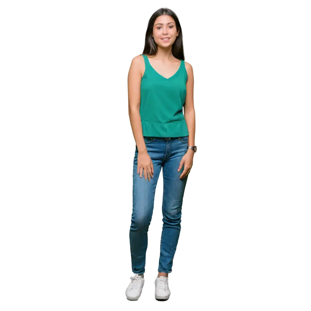 25-year girl wearing a green top and jeans