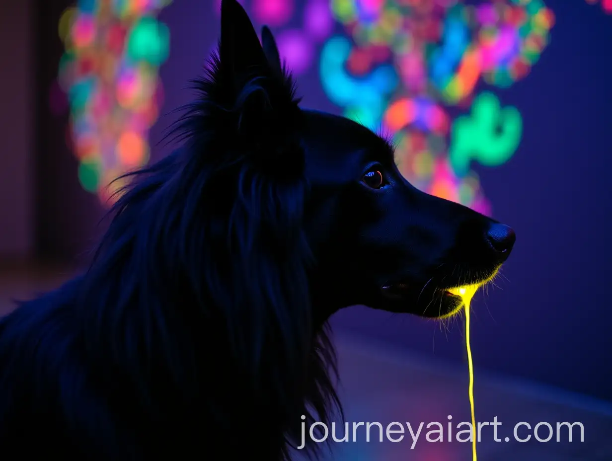 Black-Silken-Windhound-at-Art-Exhibition-with-Glowing-Urine-Reaction