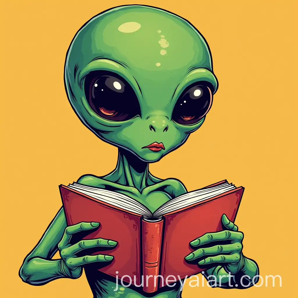 Alien-Holding-a-Book-in-Classic-Retro-Comic-Style-with-Lively-Colors-and-Exaggerated-Features