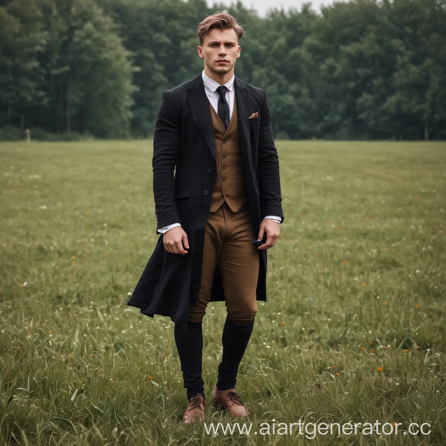 Contemporary-Dressed-ManKolkoznik-Man-in-Field