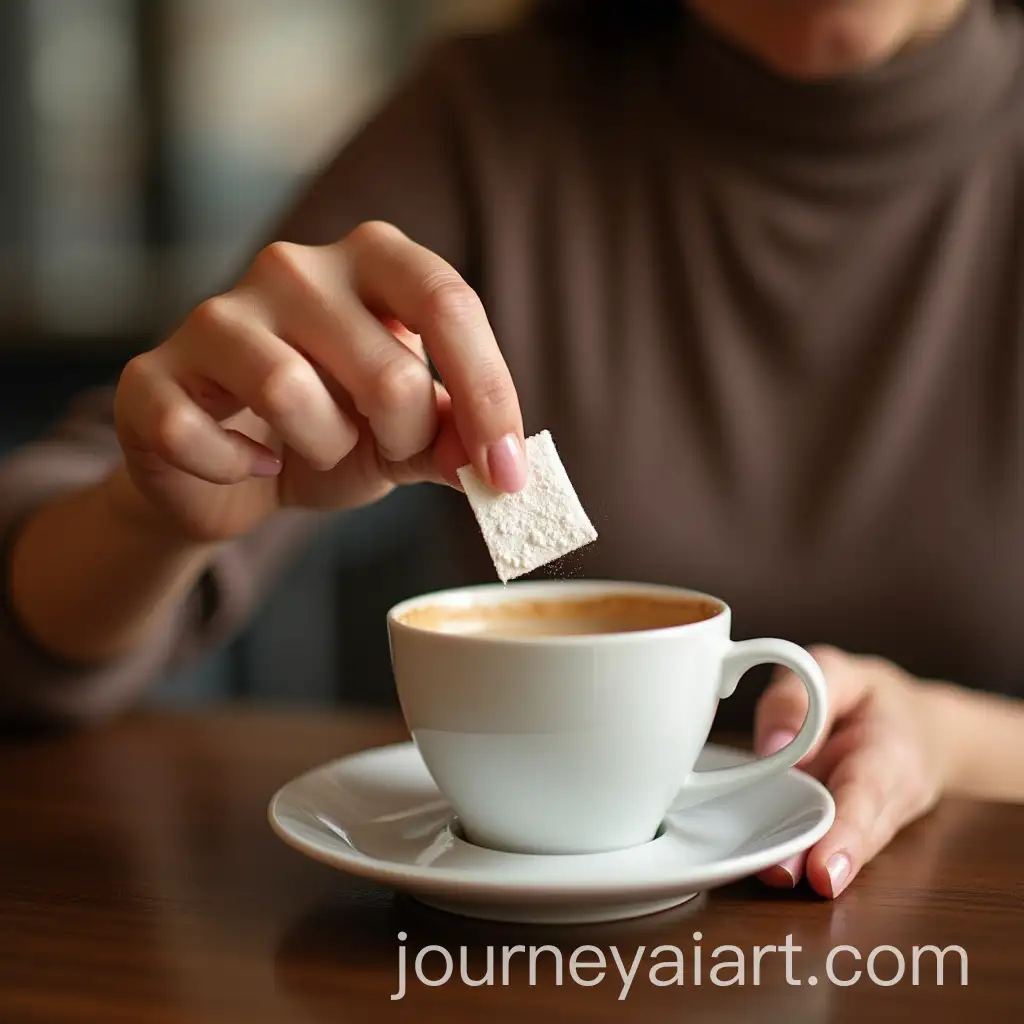 Lady-Sweetening-Her-Cup-with-Powdered-Sachet-in-Focus