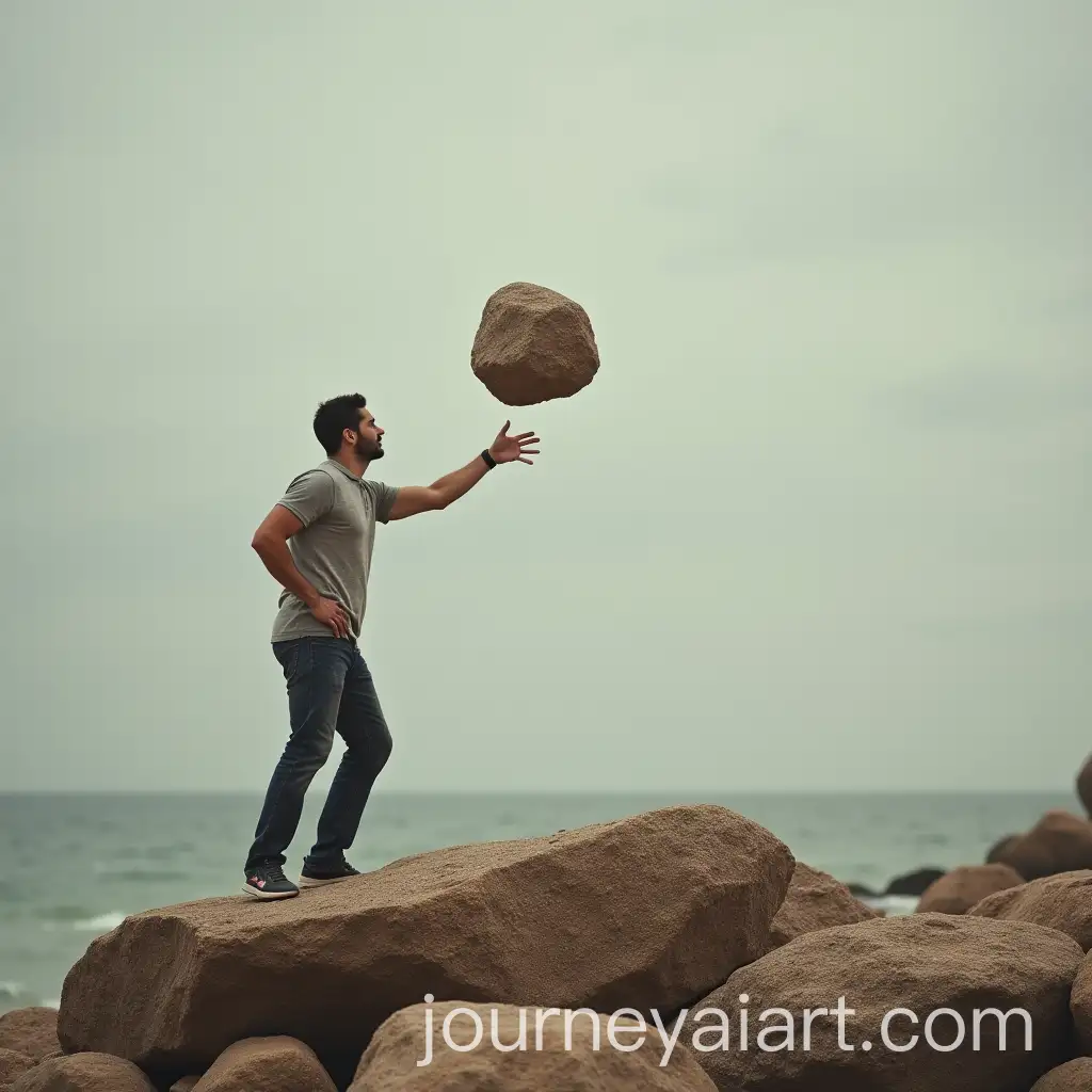 Man-Throwing-Rock-in-a-Parablelike-Gesture