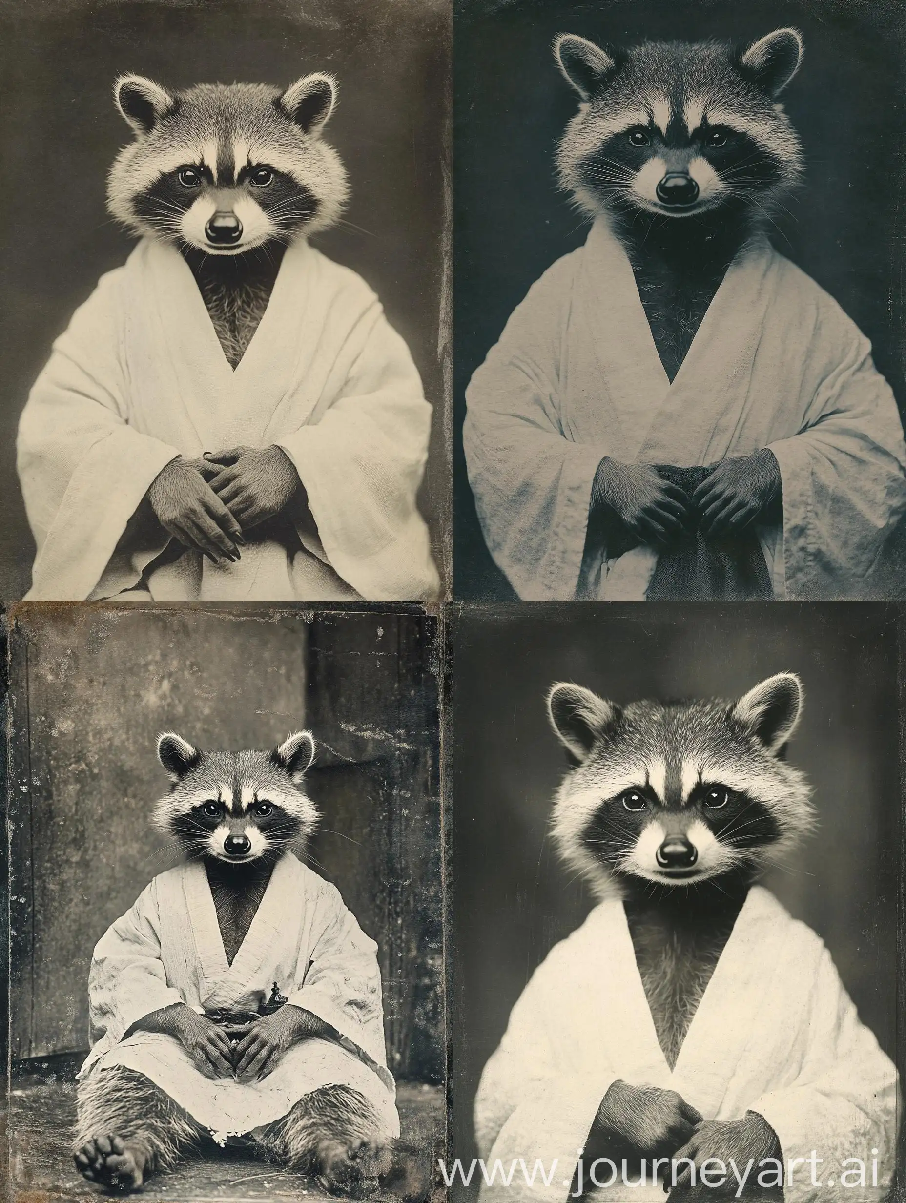 Daguerreotype-Police-Mugshot-of-Bald-Raccoon-in-White-Robe