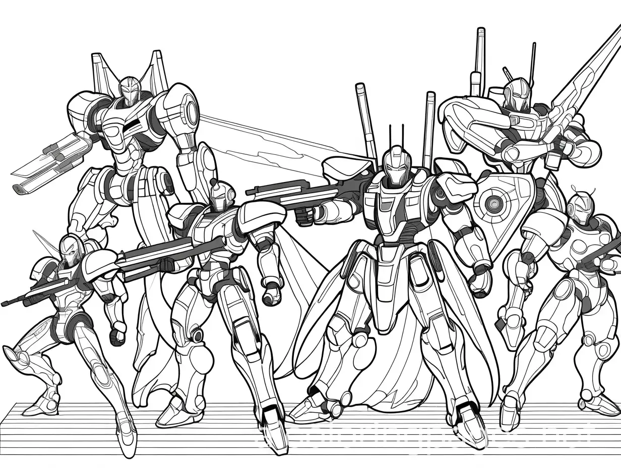 MangaStyle-Robot-Warriors-with-Battle-Weapons-Coloring-Page