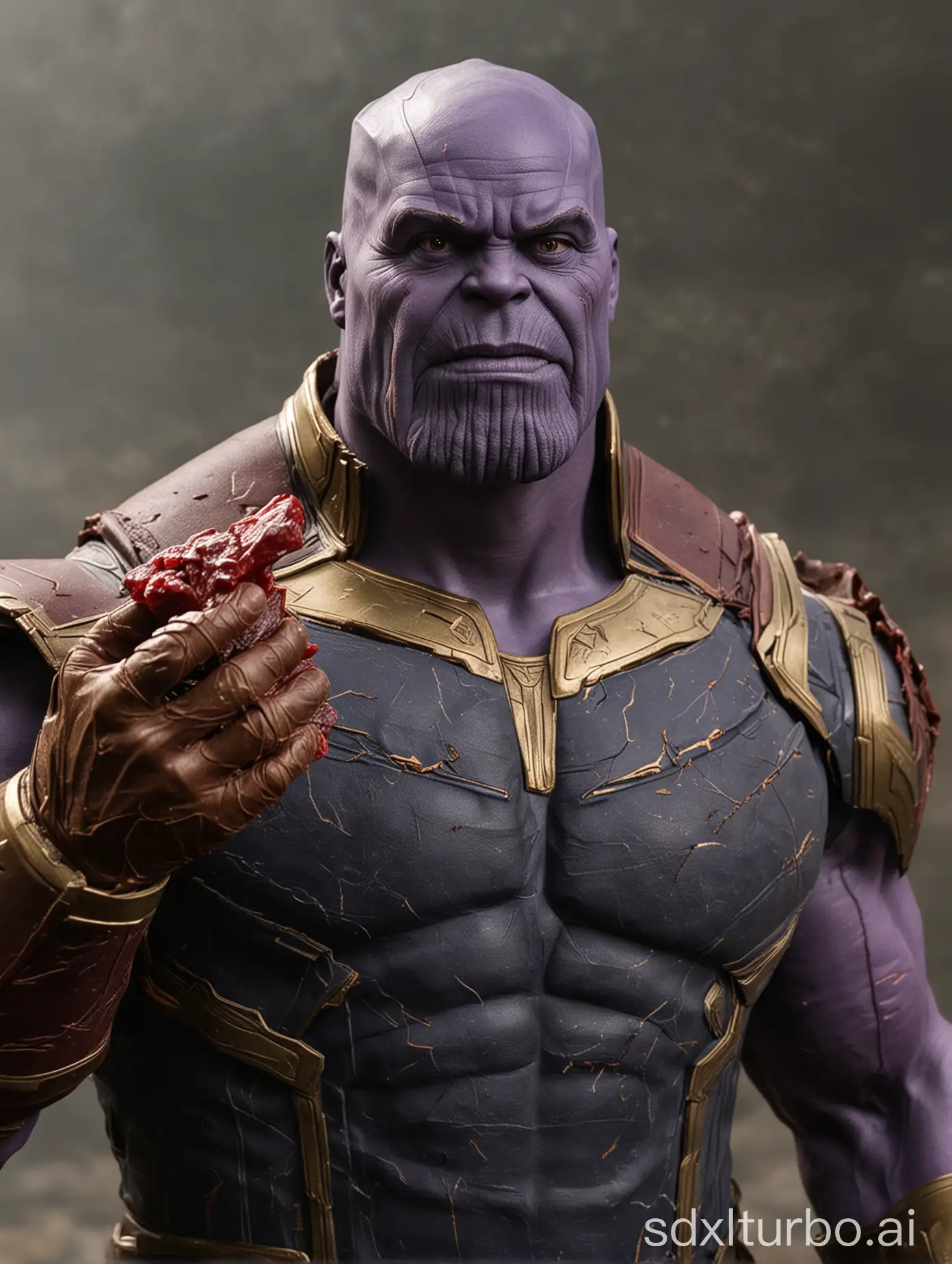 Marvel movie character ‘Thanos’ holding beef jerky