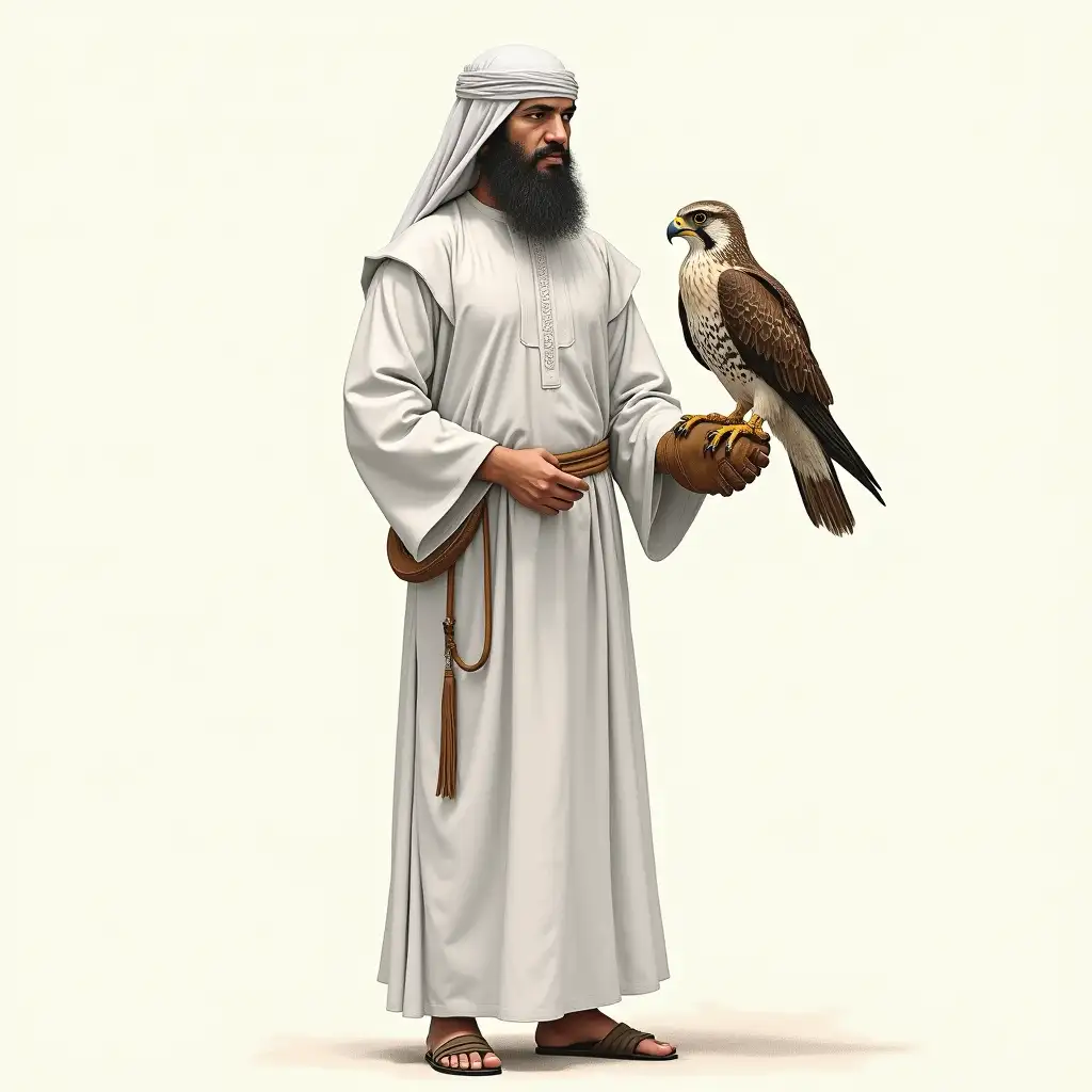 Arab-Falconer-with-Falcon-Bird-on-Glove-in-Traditional-Falconry-Setting