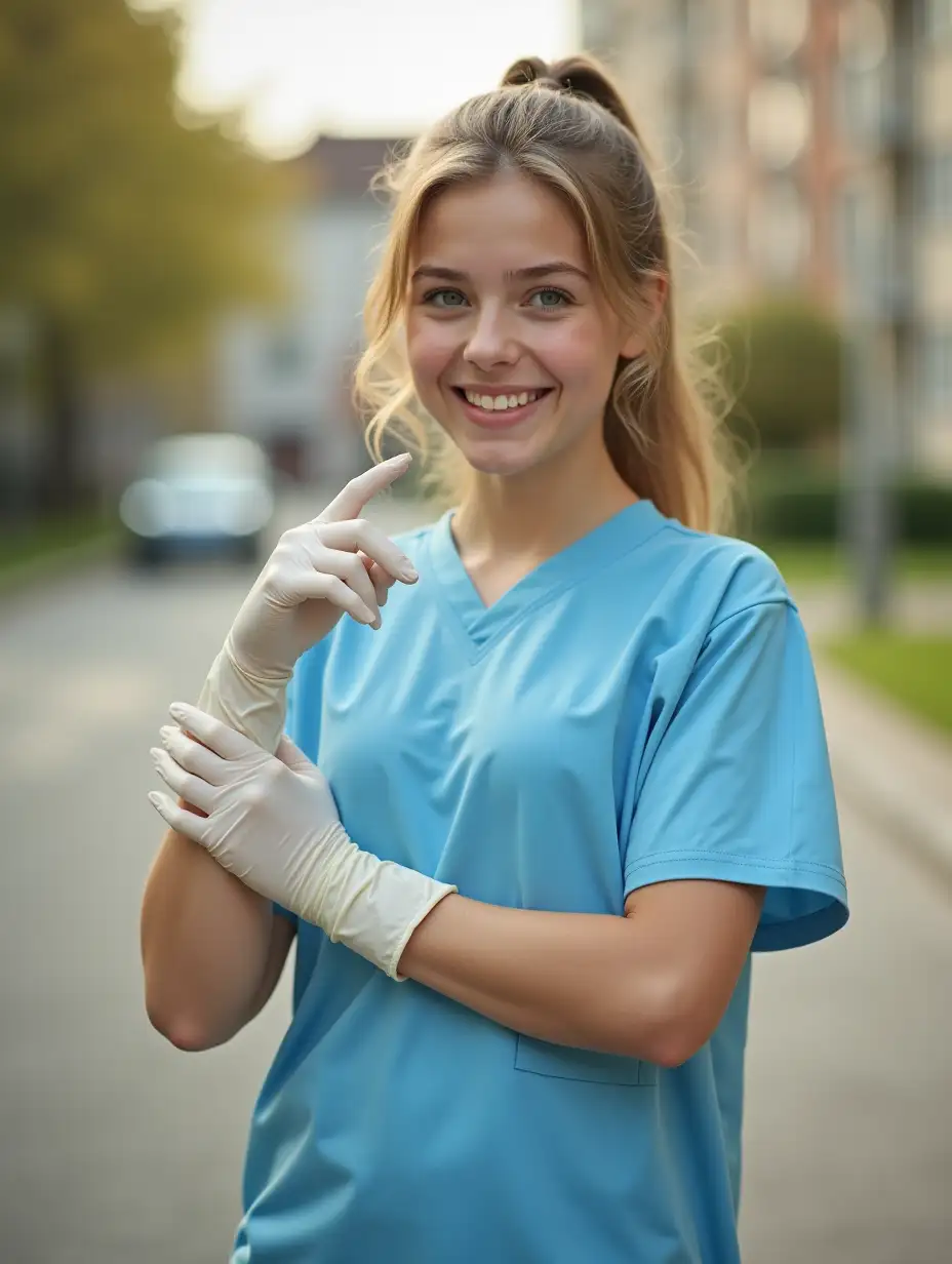 European-Teenage-Girl-in-Sporty-Outfit-and-Medical-Gloves-Standing-Outdoors