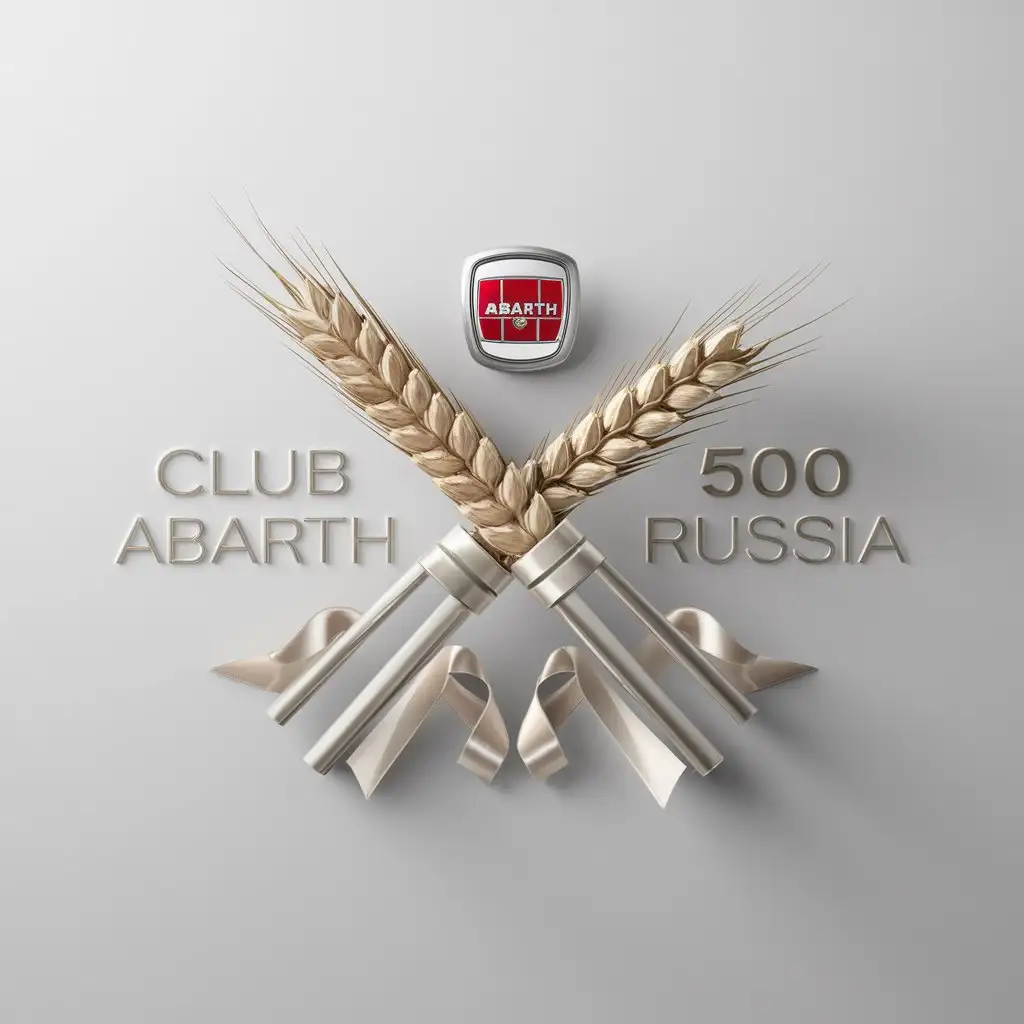 a logo design,with the text "Club Abarth Russia", main symbol:Scorpio, Abarth 500 logo, two intersected cylinders, wrapped with wheat stalks and ribbons,Minimalistic,be used in Entertainment industry,clear background