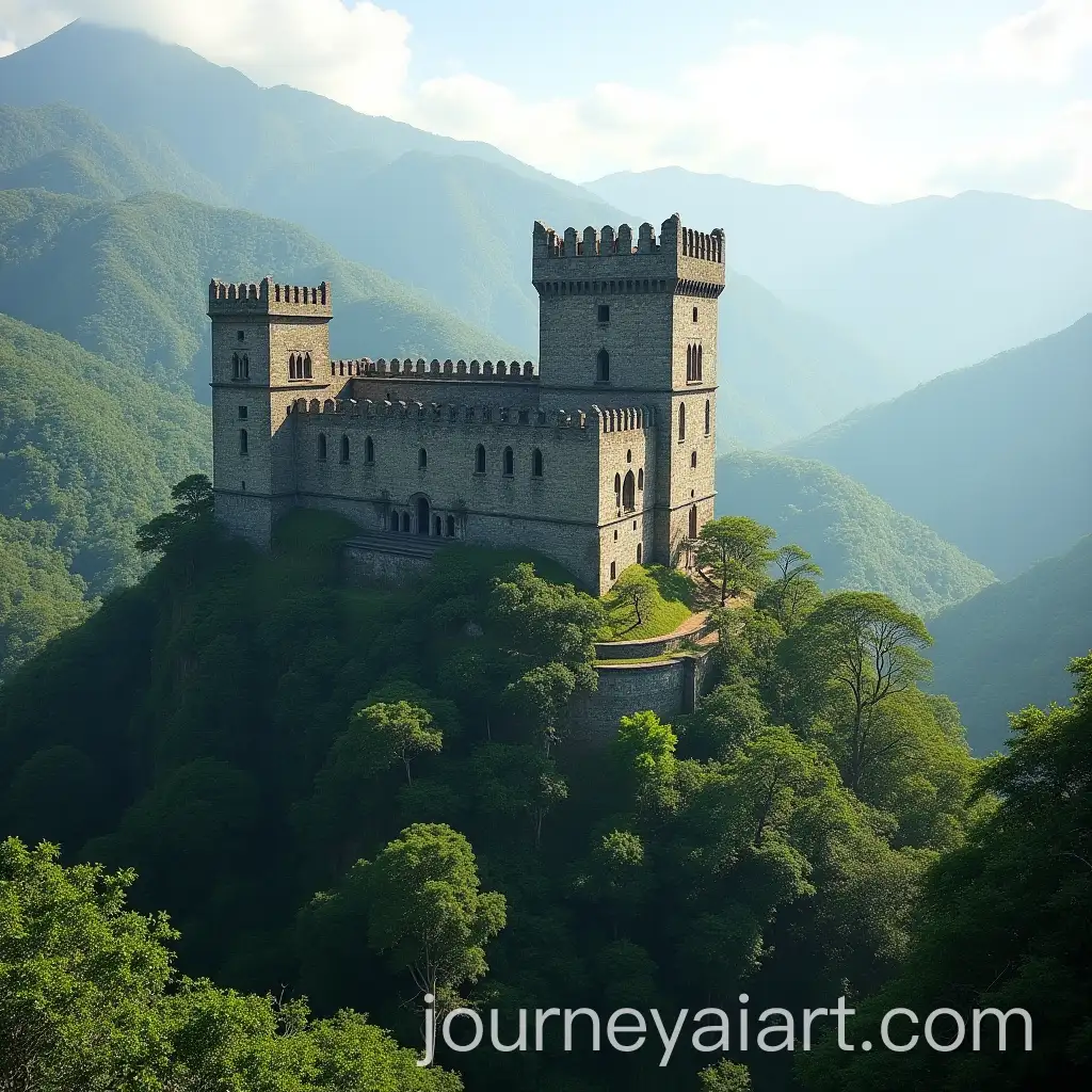 Majapahit-Historical-Castle-on-Mountain-Surrounded-by-Lush-Trees-in-Sunny-Morning