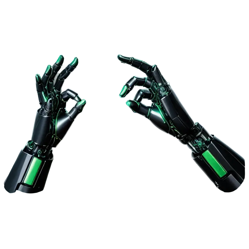 robot both hand, black background.hands must be cryola green colour