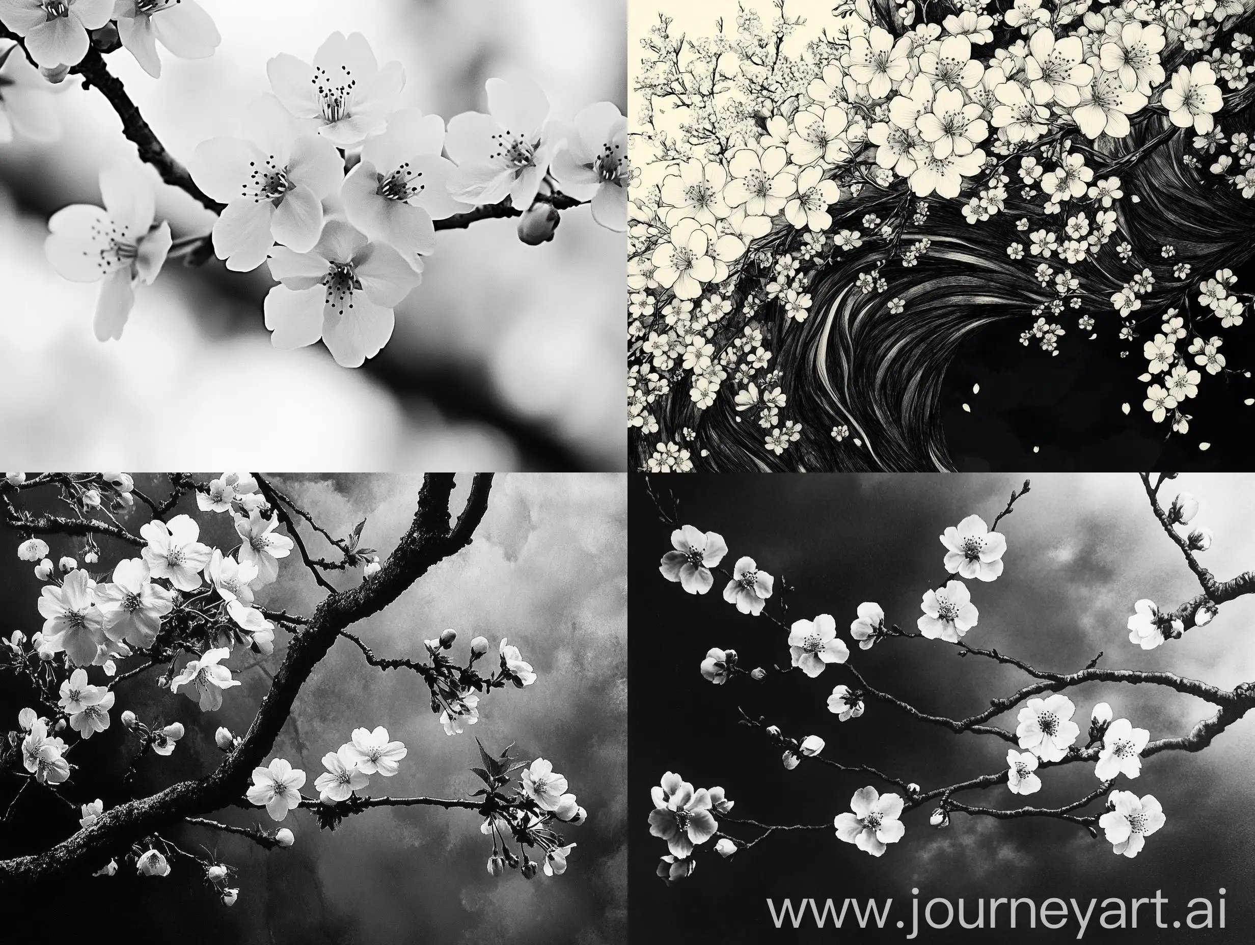 Monochrome-Sakura-Blossoms-in-a-Tranquil-Setting