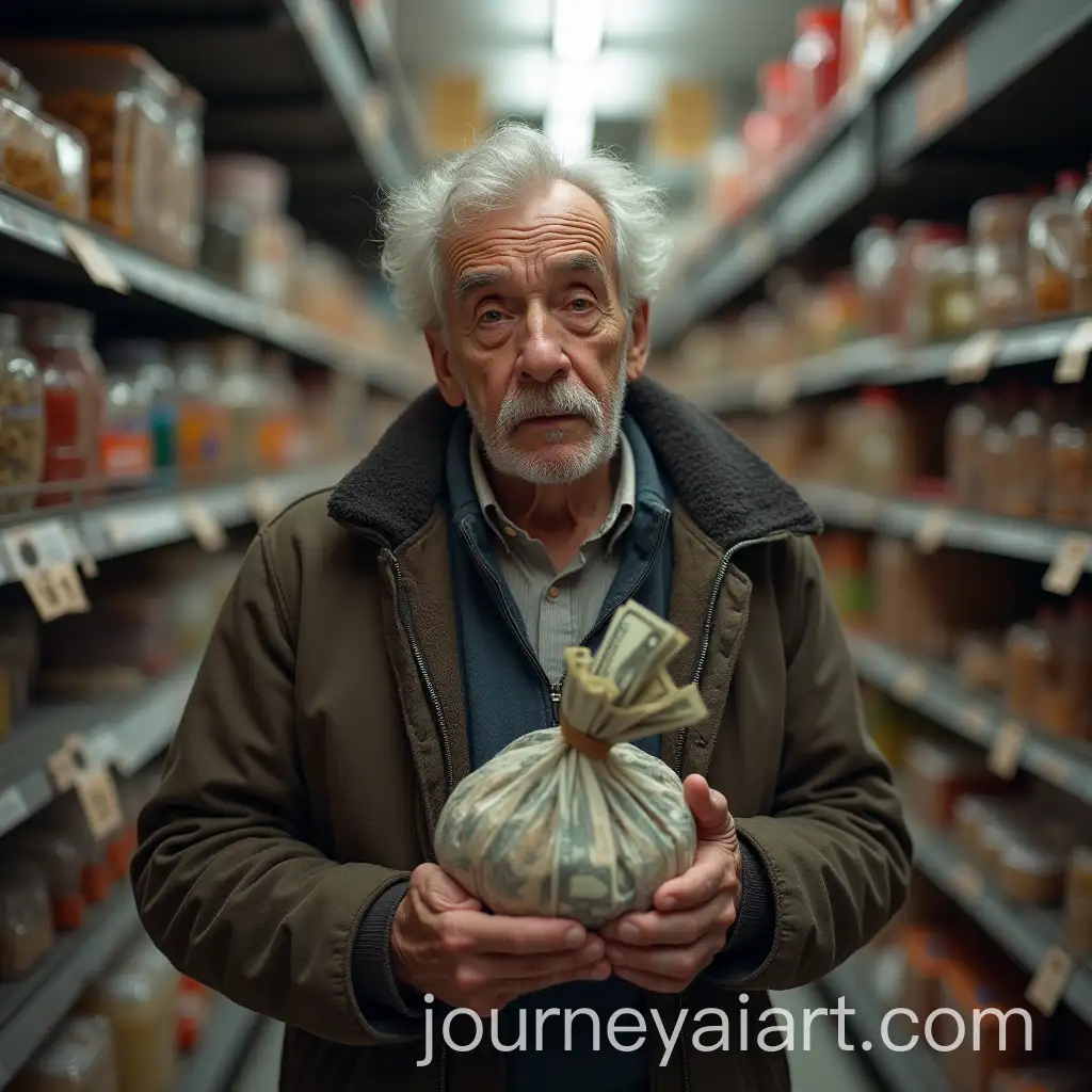 Confused-Elderly-Man-Holding-Money-in-Front-of-Expensive-Grocery-Stores