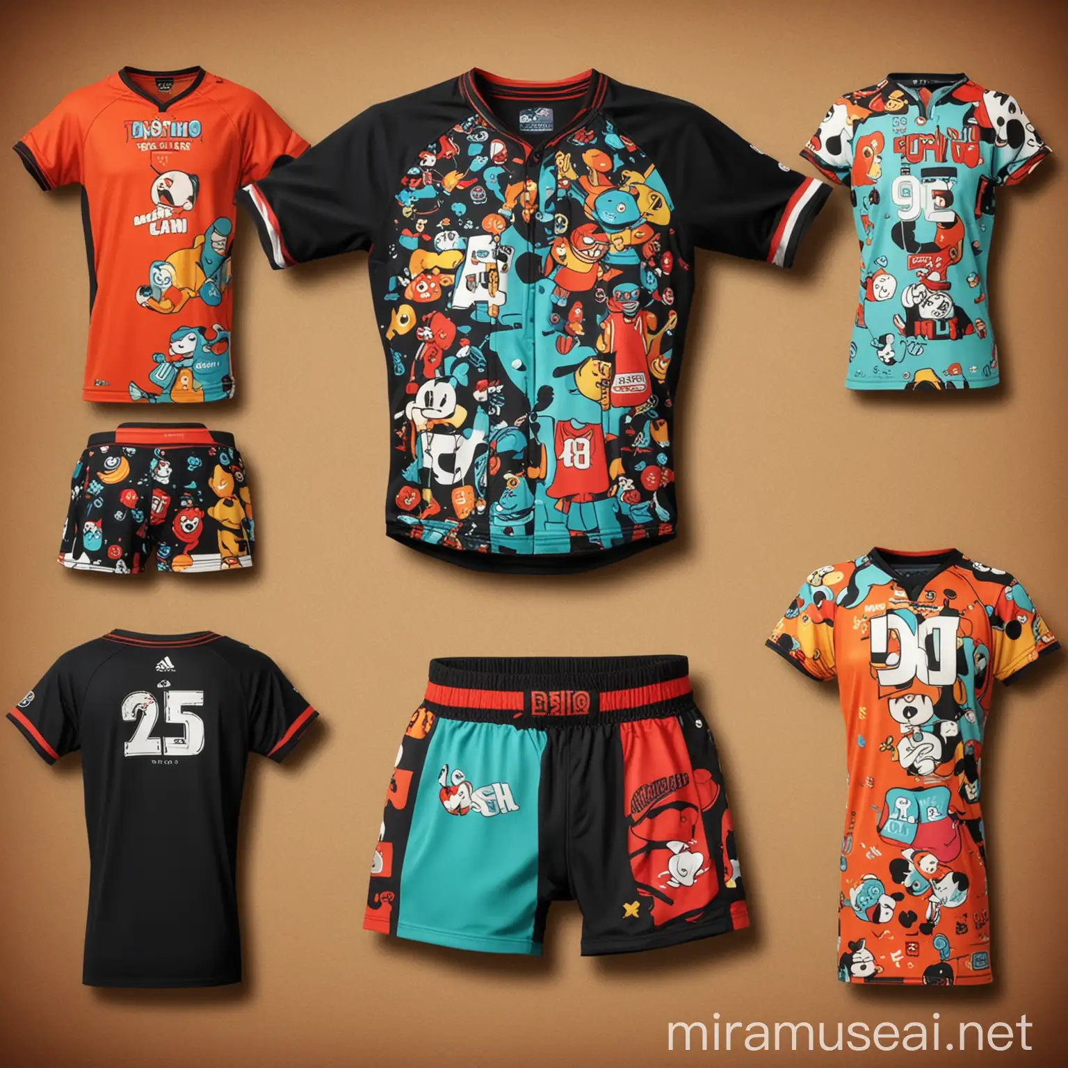 Playful CartoonInspired Sports Jersey Design with Vibrant Characters