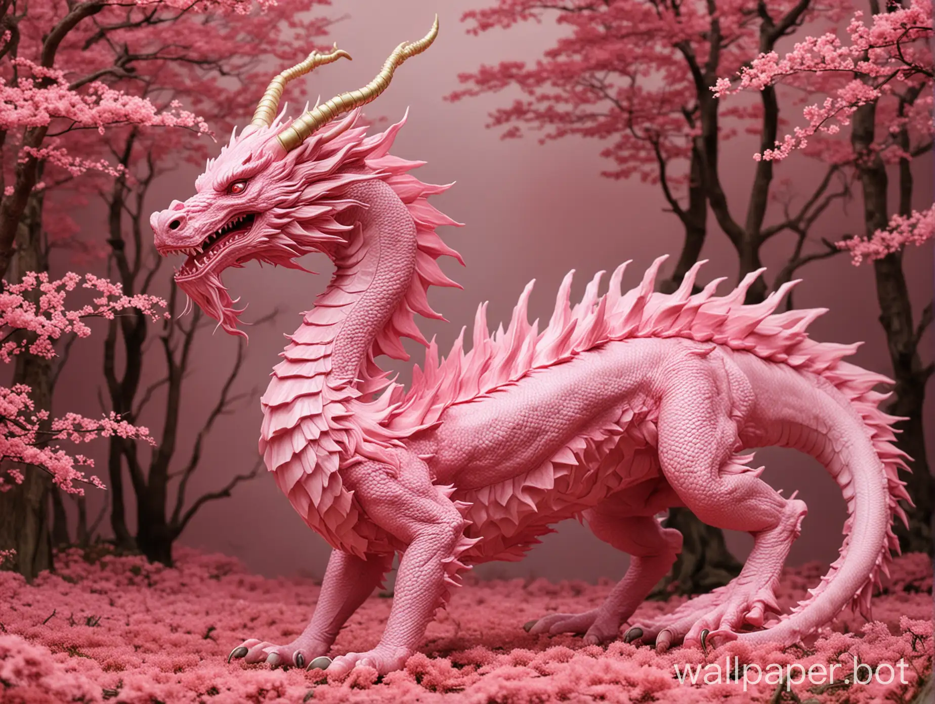 Giant Pink Japanese dragon with antlers