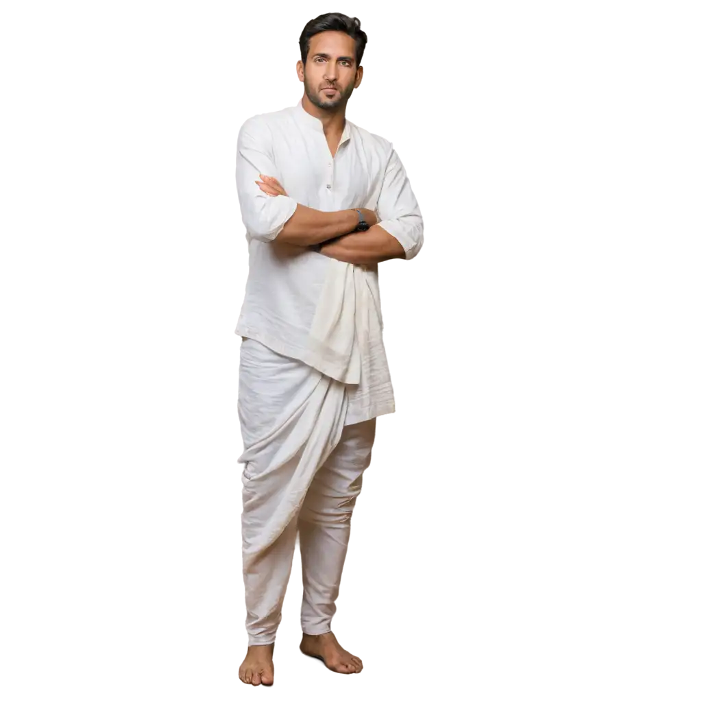 Traditional-Bihari-Attire-PNG-Man-in-Dhoti-Kurta-and-Gamcha-with-Red-Lips-from-Pan-Masala