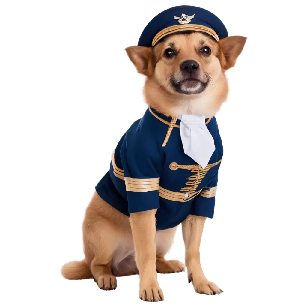 cute dog in captain dress standing