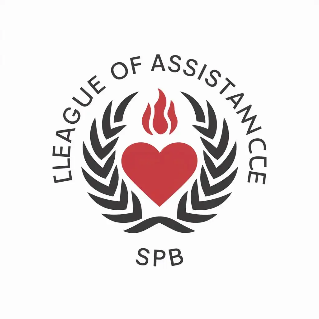 a vector logo design,with the text "League of assistance SPb", main symbol:circle of palms fire heart,Minimalistic,clear background