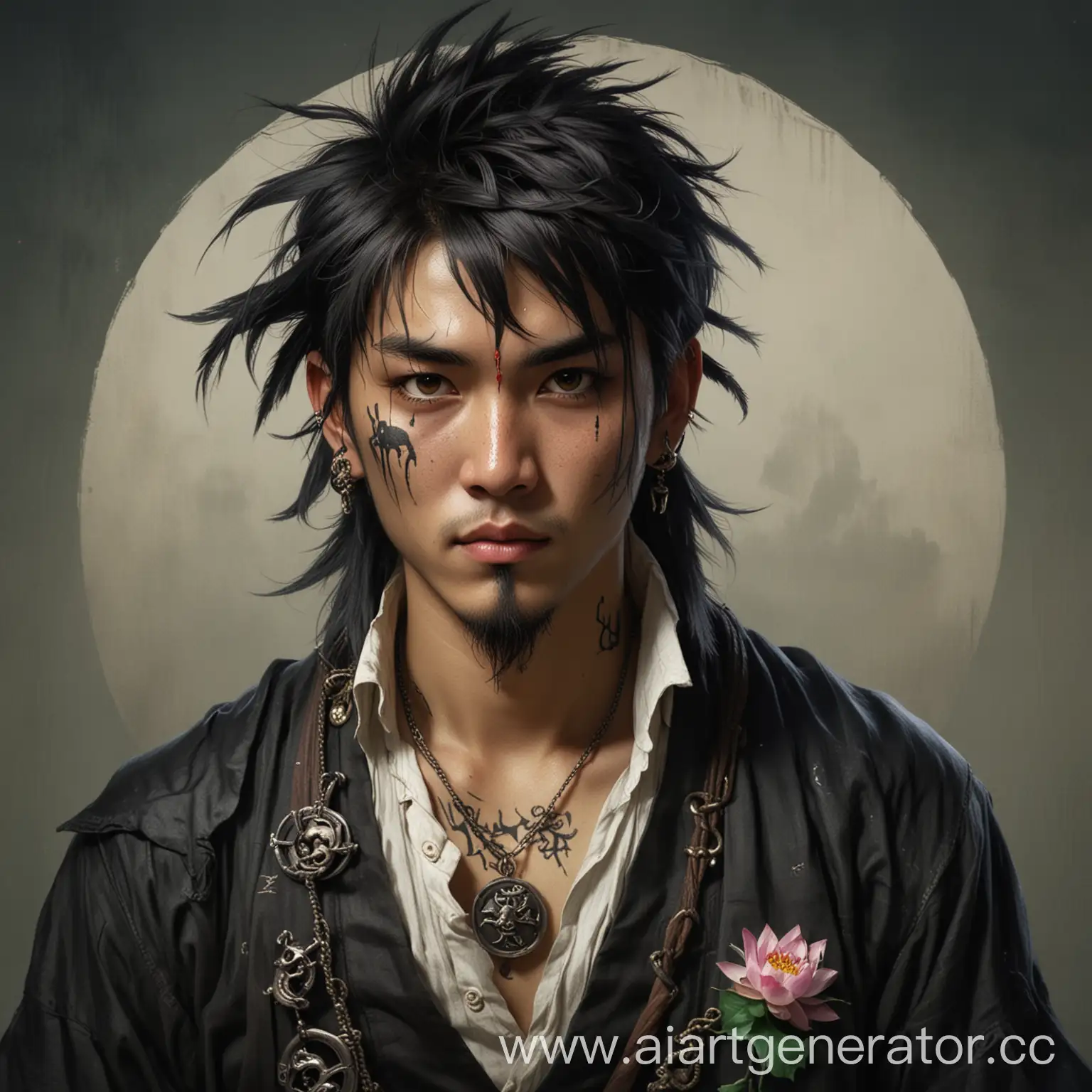 Asian-Pirate-with-Dragon-Tattoo-and-Lotus-Pendant