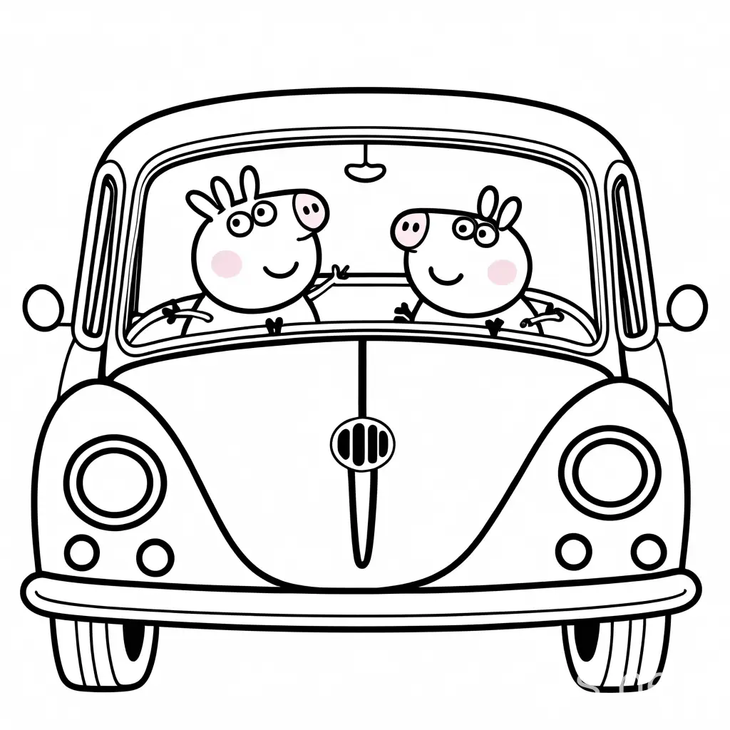 Peppa-Pig-Car-Coloring-Page-Black-and-White-Line-Art