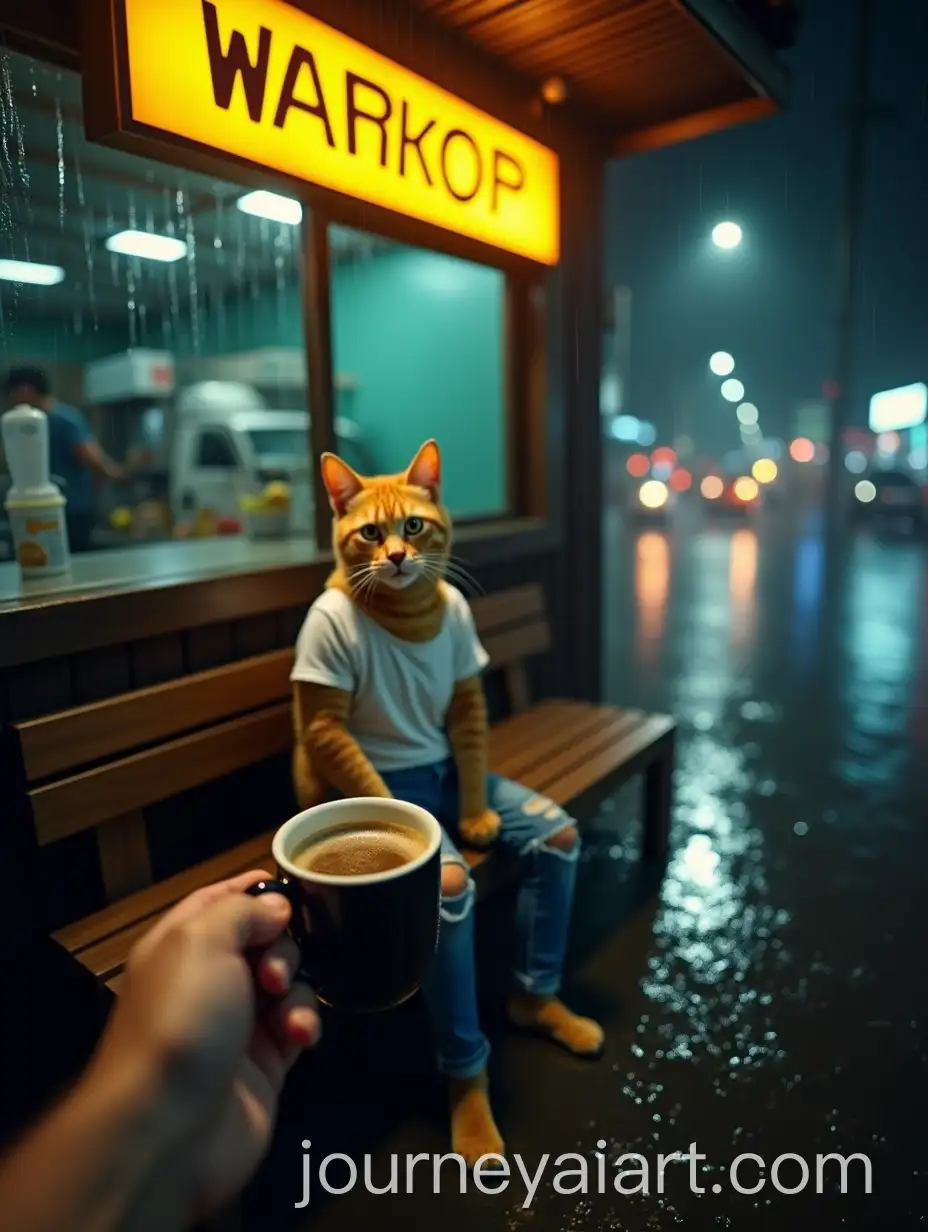 Rainy-Jakarta-Night-at-a-Coffee-Stall-with-a-Humanoid-Cat-Customer