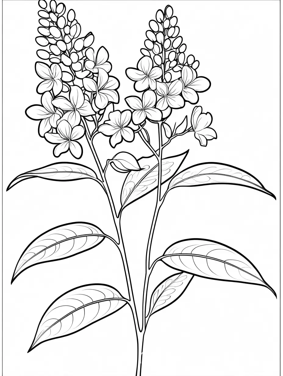 Three-Connected-Lilac-Flowers-on-White-Background-Coloring-Page