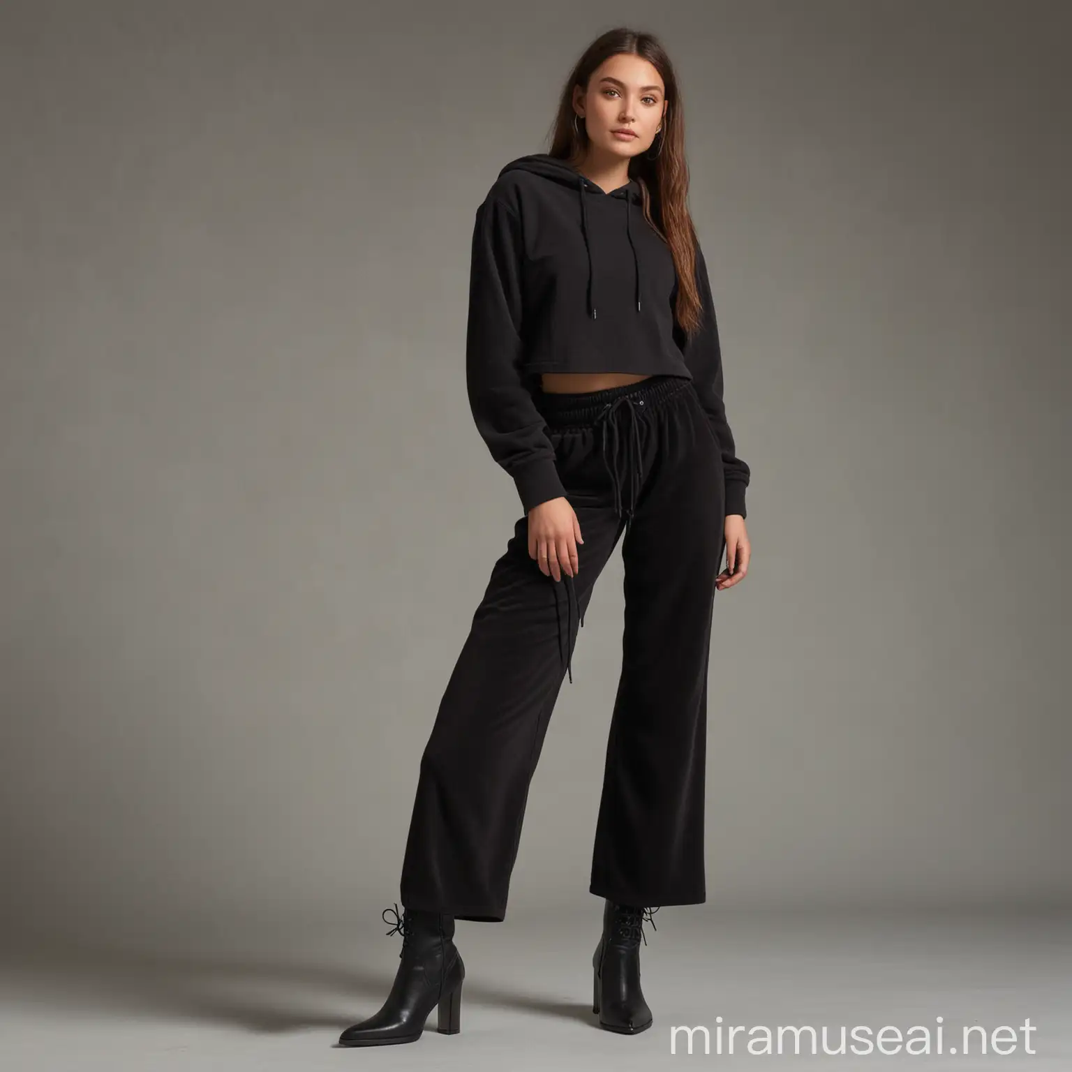 Stylish 19YearOld Girl in Trendy Black Fleece Outfit