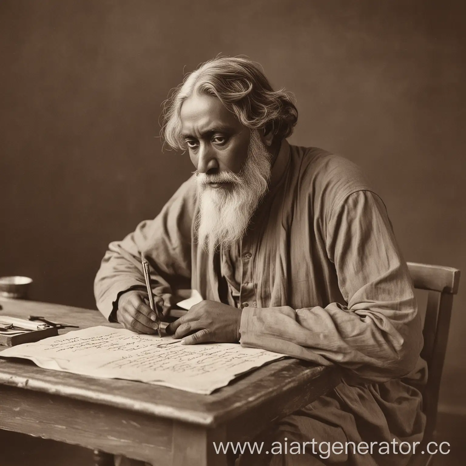 Rabindranath-Tagore-Writing-at-a-Desk