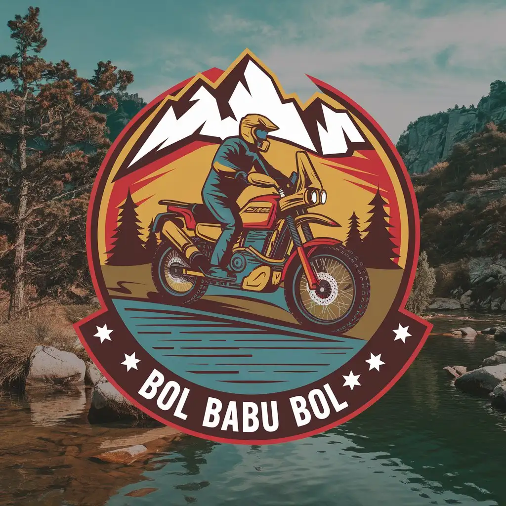 LOGO Design for BOL BABU BOL 3D Himalayan 450 Adventure Motorcycle with Rider in Red Yellow Gold for Travel Industry