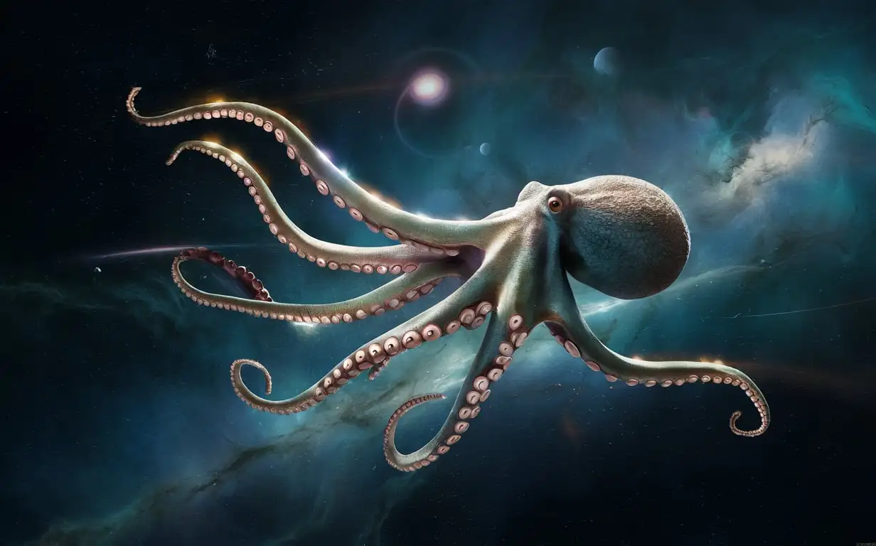 octopus swimming in space