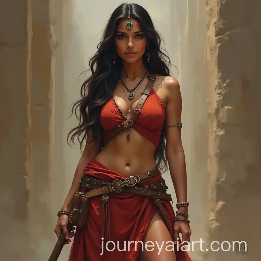 Modern-Indian-Warrior-Princess-PortraitAI-Art-Prompt-Expansion-in-Daring-Outfit-with-Short-Skirt