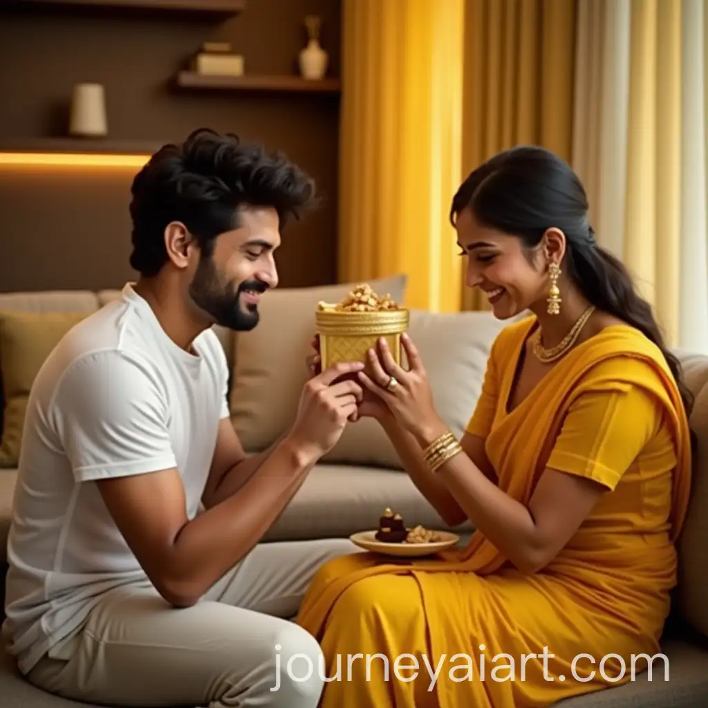 Celebrating-Bhai-Dooj-A-Brother-and-Sisters-Festive-Moment-in-a-Modern-Indian-Living-Room