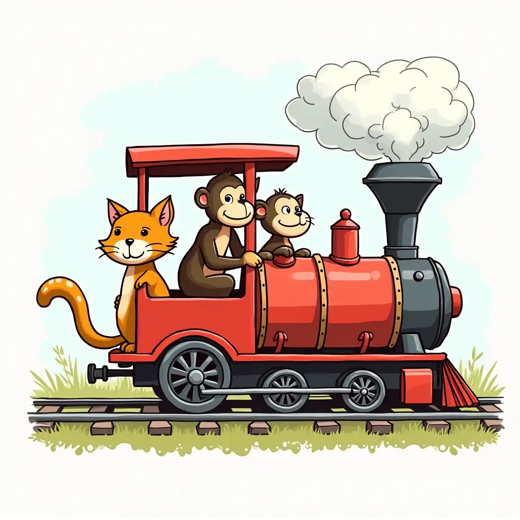 Cartoon-of-a-Cat-Dog-and-Monkey-Traveling-Together-on-a-Train