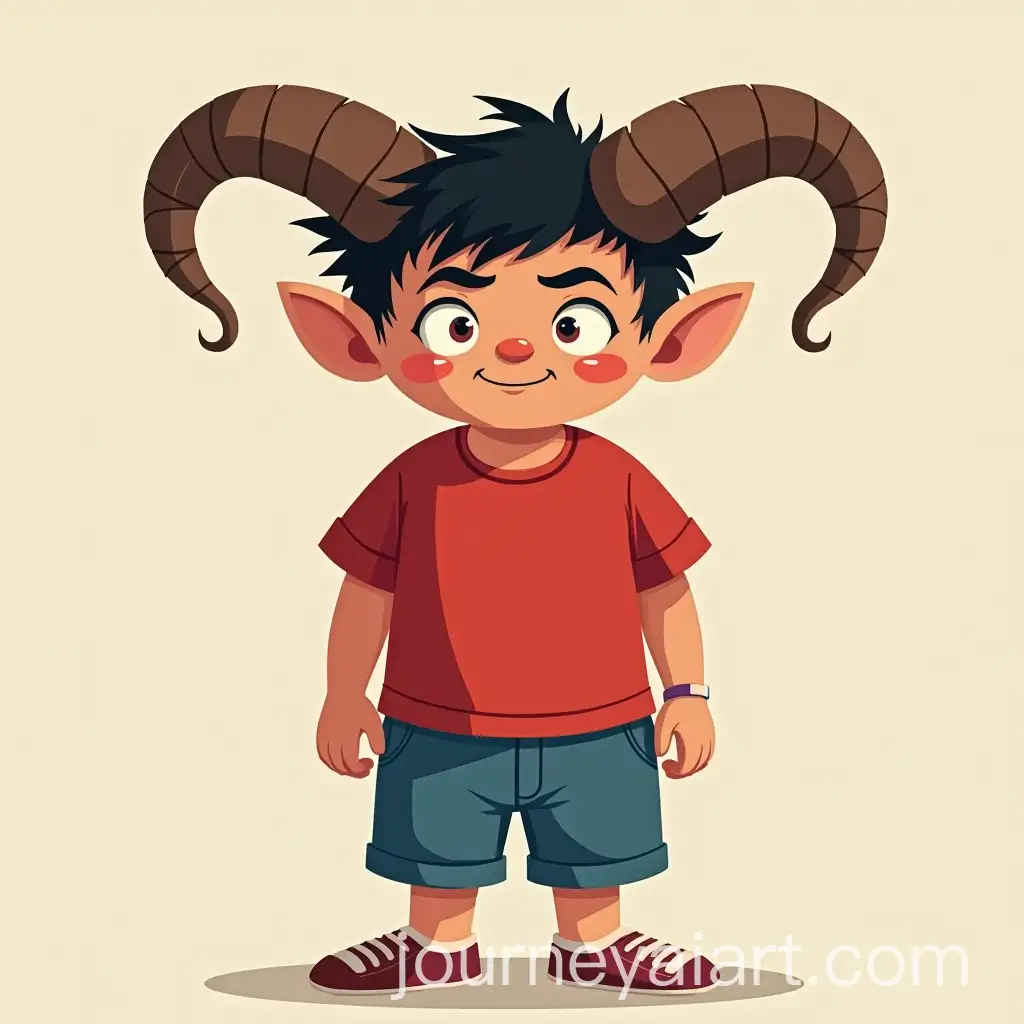 Evil-Boy-with-Two-Heads-and-Goat-Horns-in-Red-Tshirt-and-Blue-Shorts