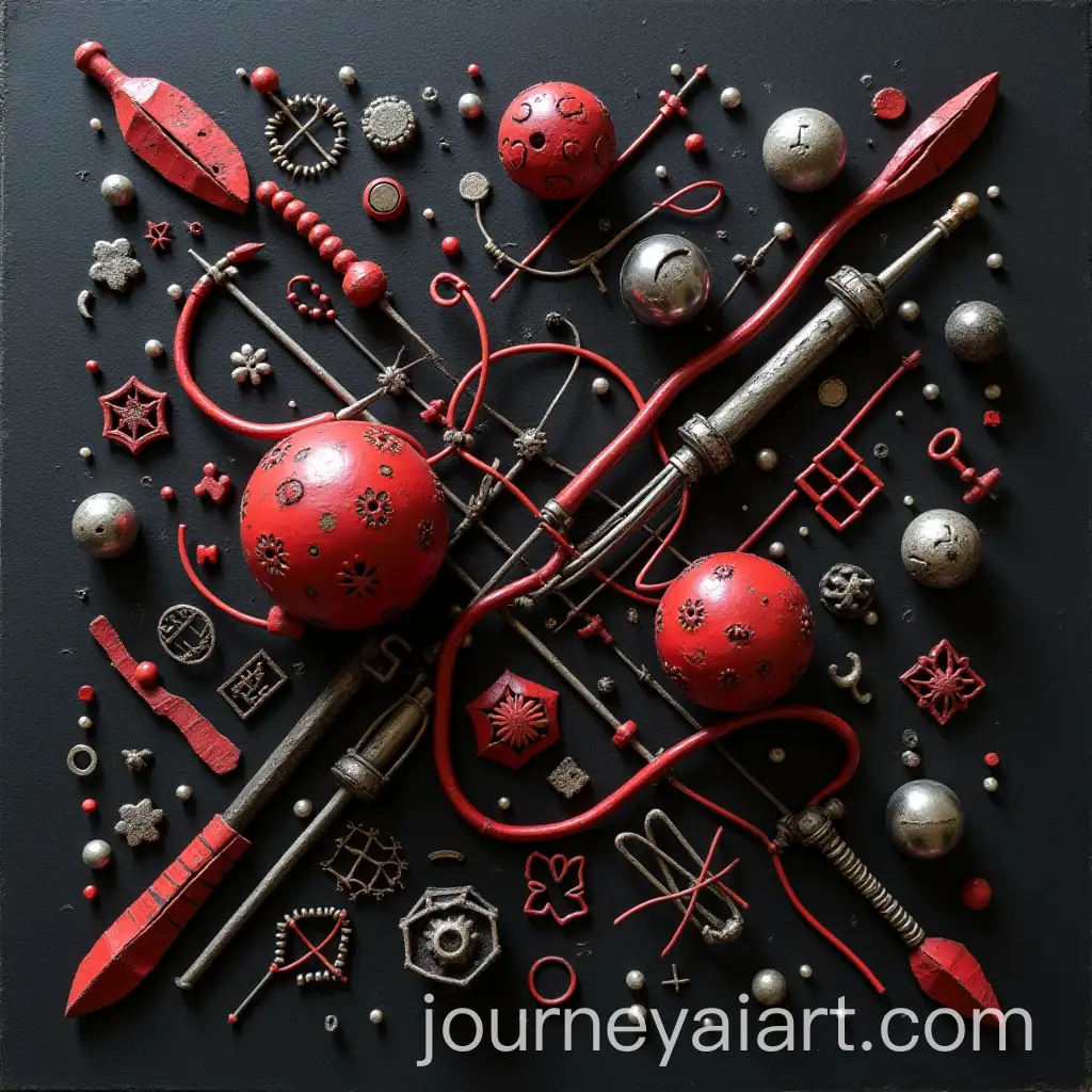 Abstract-3D-Composition-with-Black-White-and-Red-Elements-on-Foam-Board