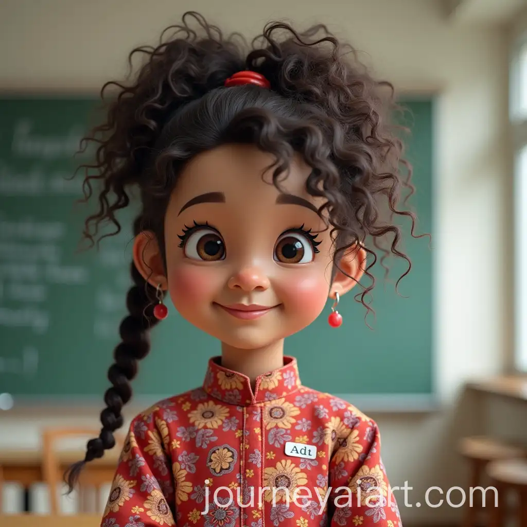 Cute-Teacher-with-Curly-Hair-in-Baju-Kurung