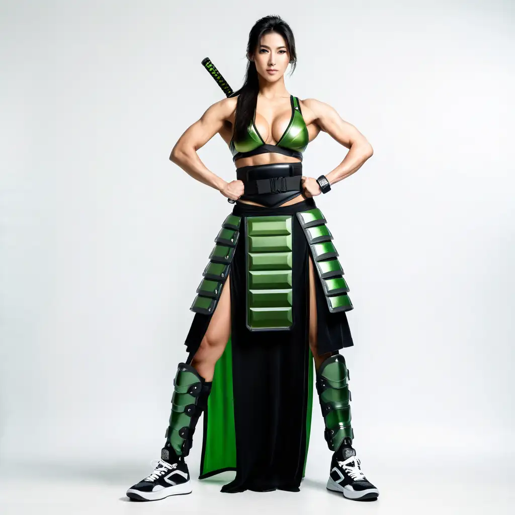 Muscular Japanese Woman Bodybuilder in Samurai Armor