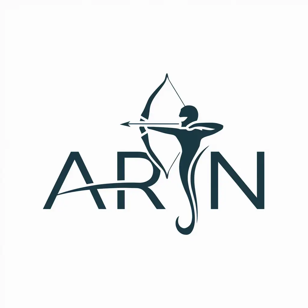 a logo design,with the text "Arin", main symbol:Sagittarius,Minimalistic,clear background