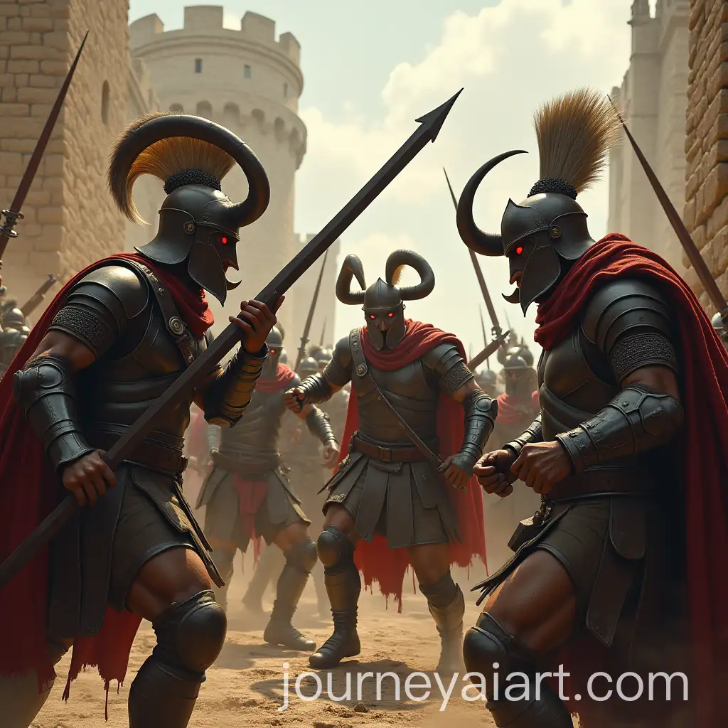Medieval-Battle-Between-Soldiers-and-Minotaurs-on-Castle-Walls-in-Medieval-Paris