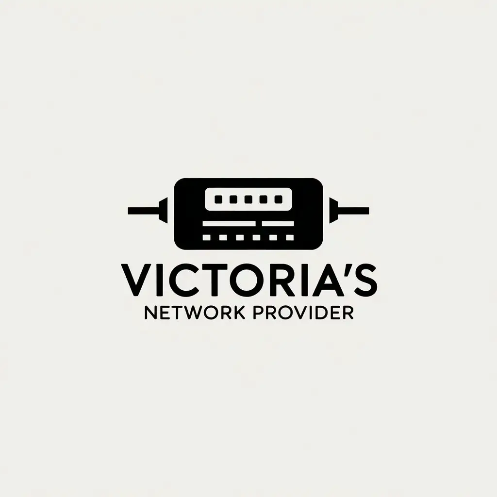 a vector logo design,with the text "Victoria's Network Provider", main symbol:modem,Minimalistic,be used in Internet industry,clear background