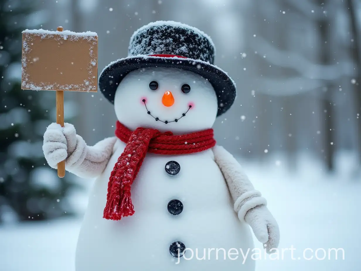 Cheerful-Snowman-in-a-Hat-Holding-a-Sign