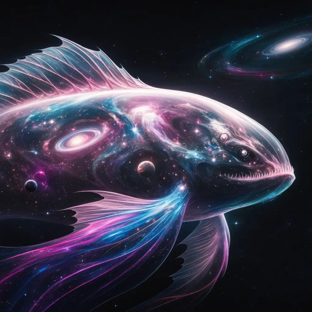 Majestic Space Aquatic Creature with Magenta Blue and Purple Lights